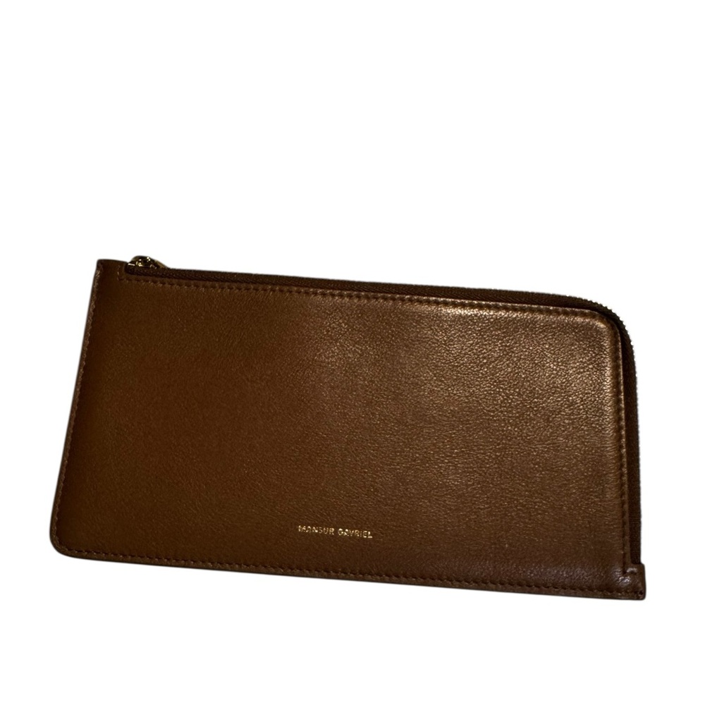Mansur gavriel brown leather zipper wallet card case